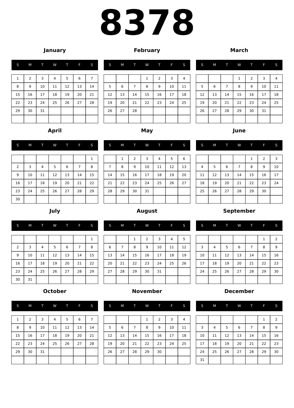 Printable 8378 Calendars