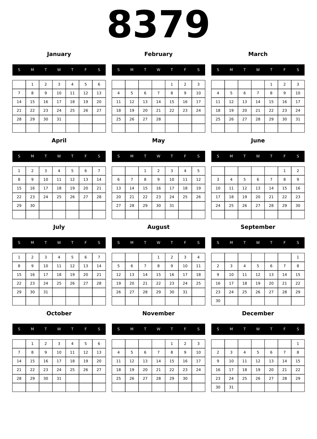 Printable 8379 Calendars