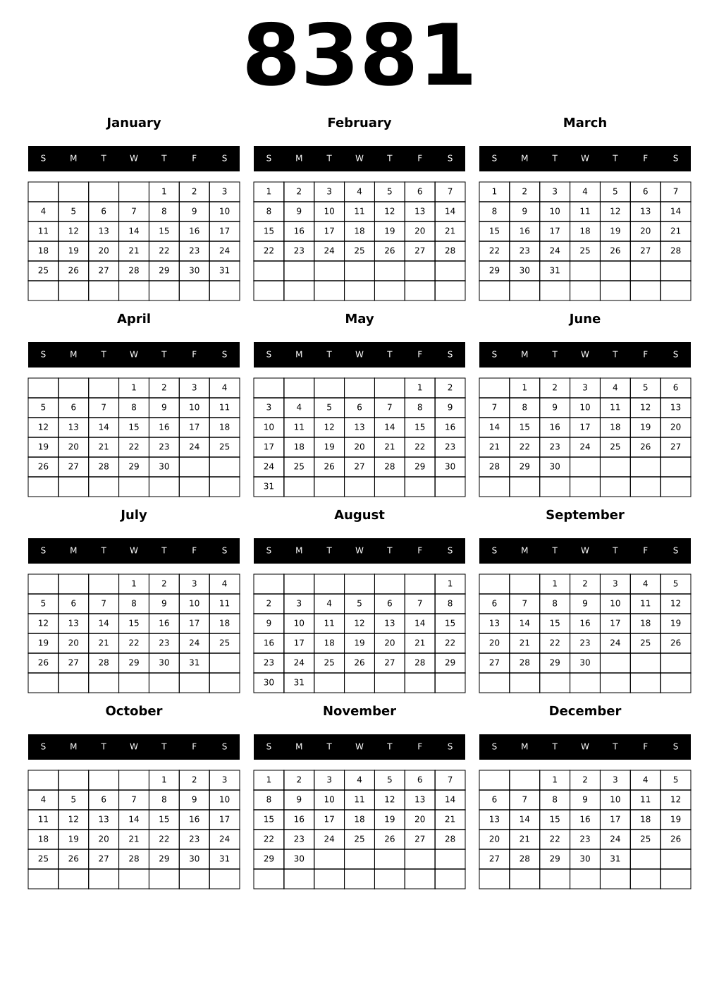 Printable 8381 Calendars