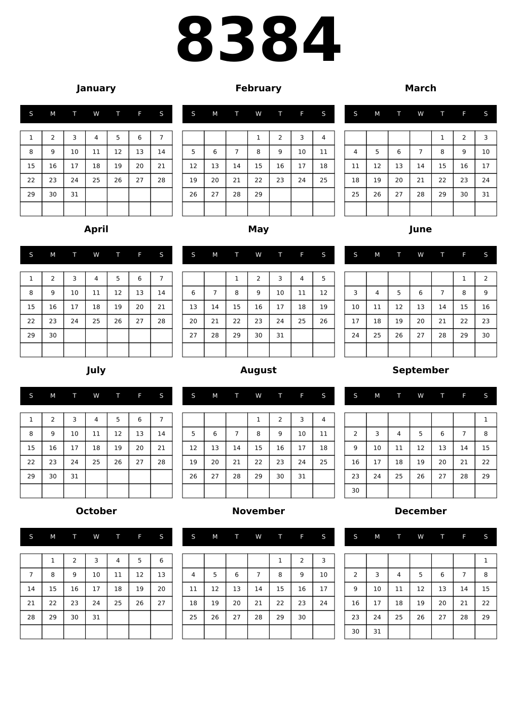 Printable 8384 Calendars