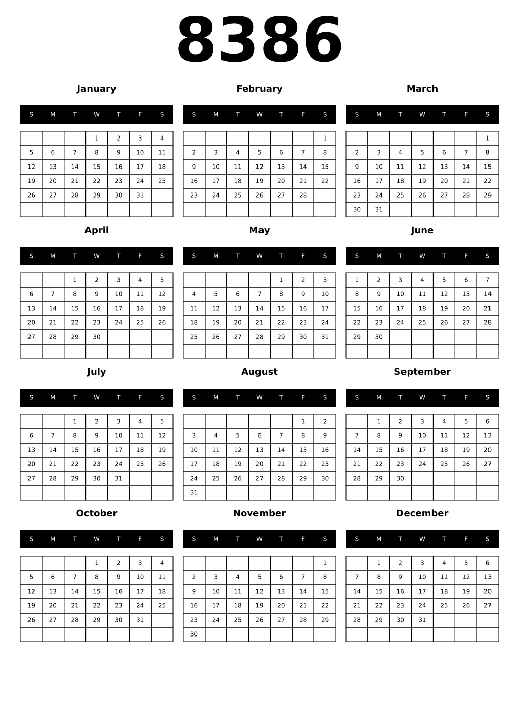 Printable 8386 Calendars