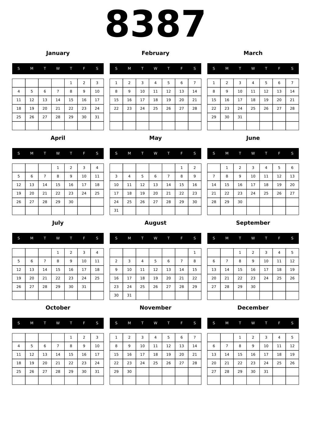 Printable 8387 Calendars