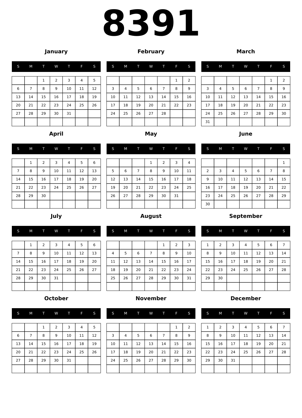 Printable 8391 Calendars