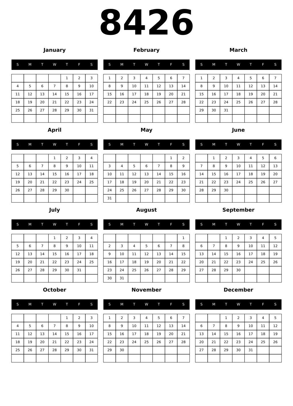 Printable 8426 Calendars