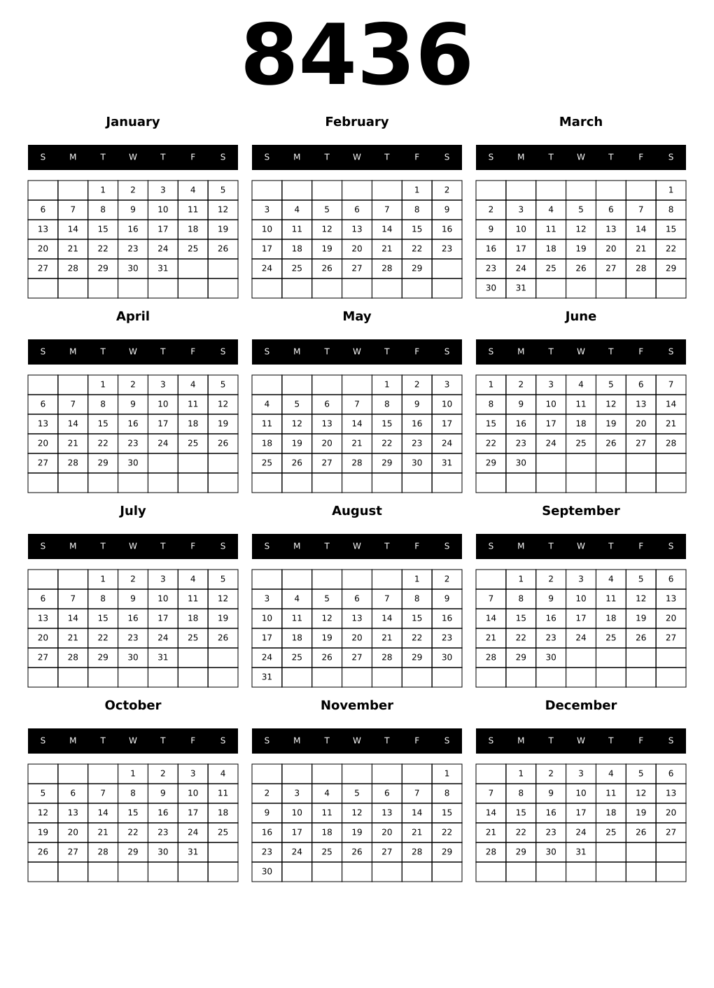 Printable 8436 Calendars