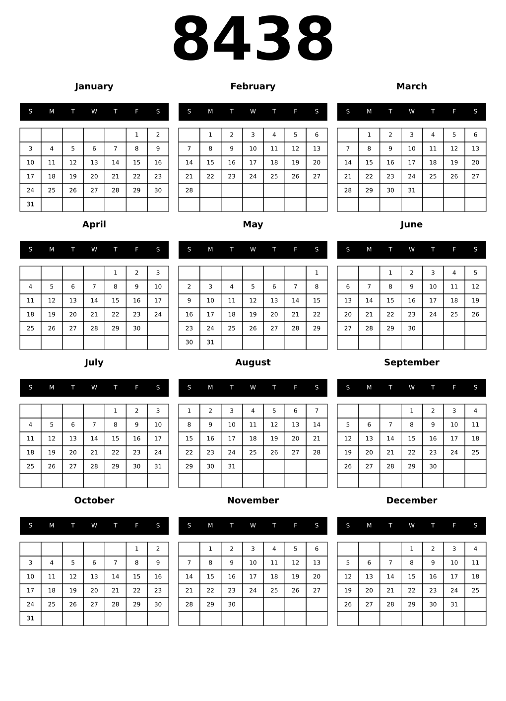 Printable 8438 Calendars