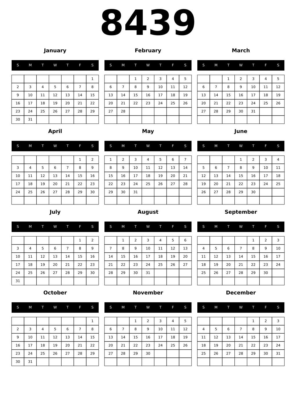 Printable 8439 Calendars