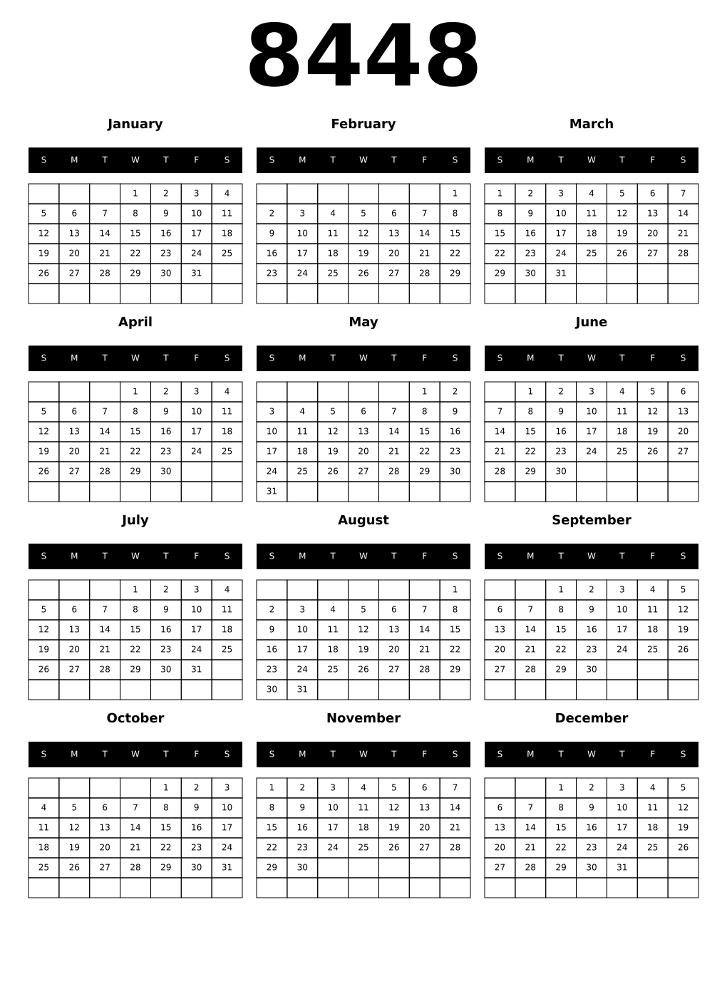 Printable 8448 Calendars