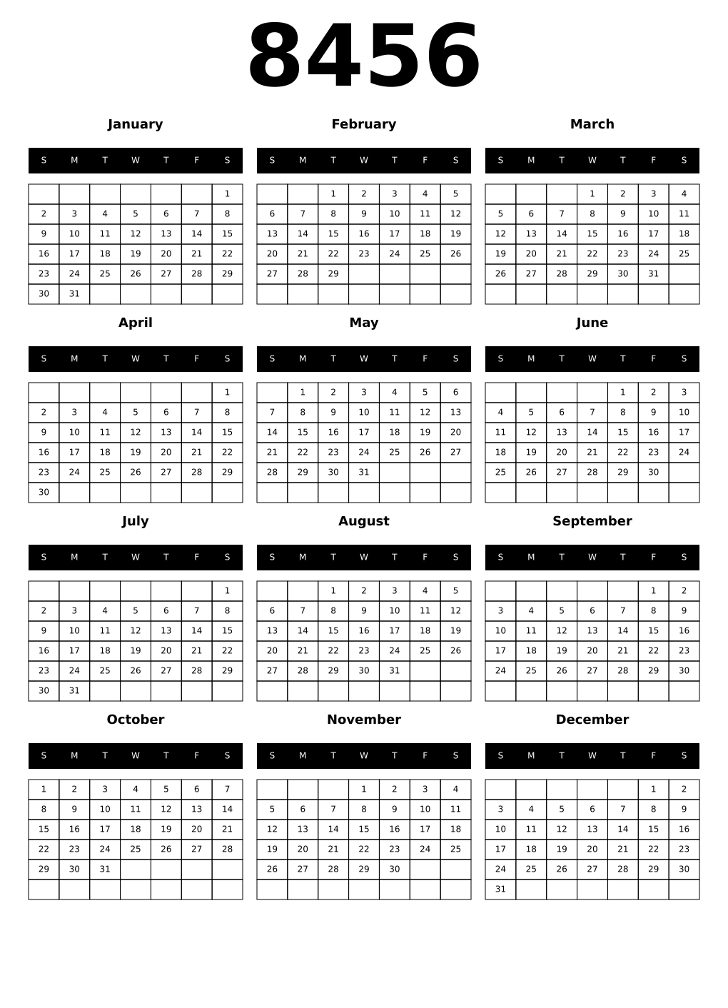 Printable 8456 Calendars
