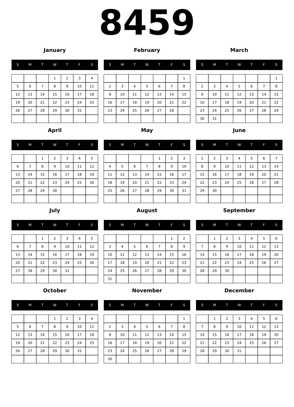 Printable 8459 Calendars