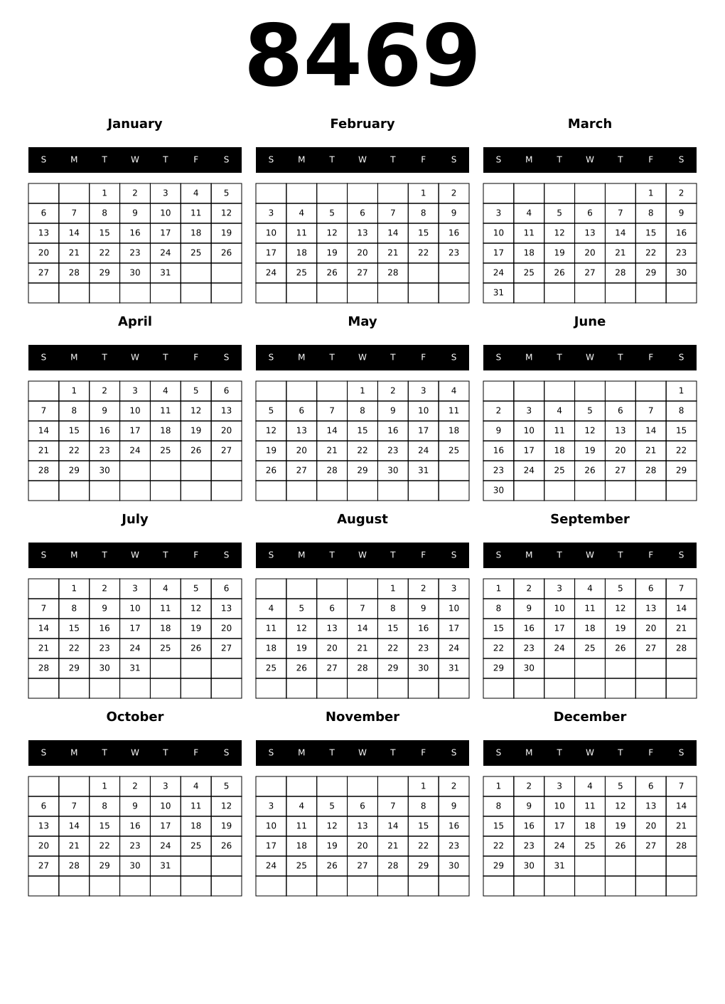 Printable 8469 Calendars