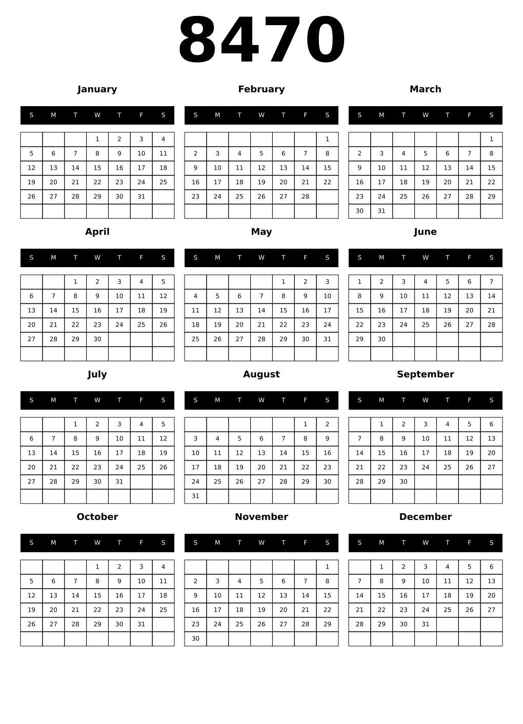Printable 8470 Calendars