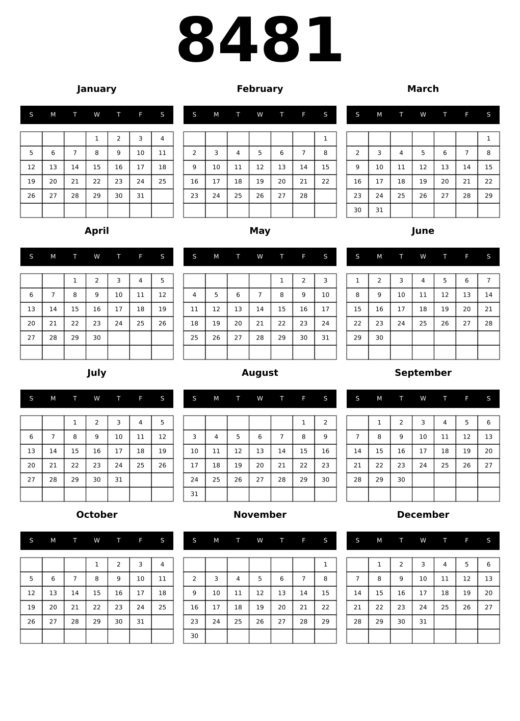 Printable 8481 Calendars