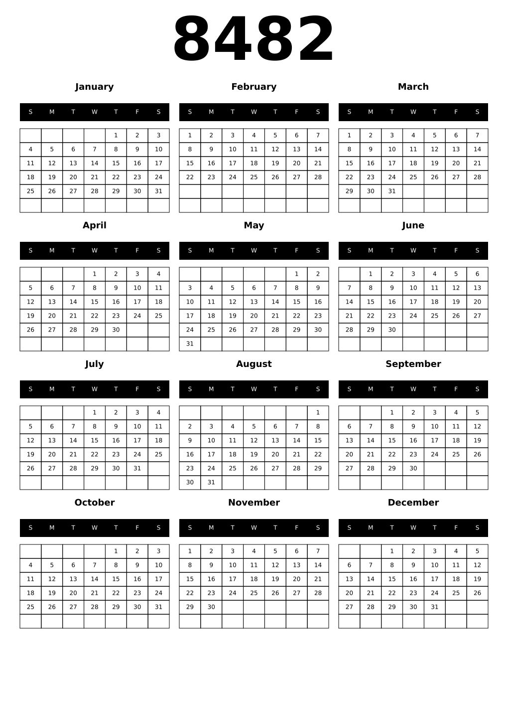 Printable 8482 Calendars