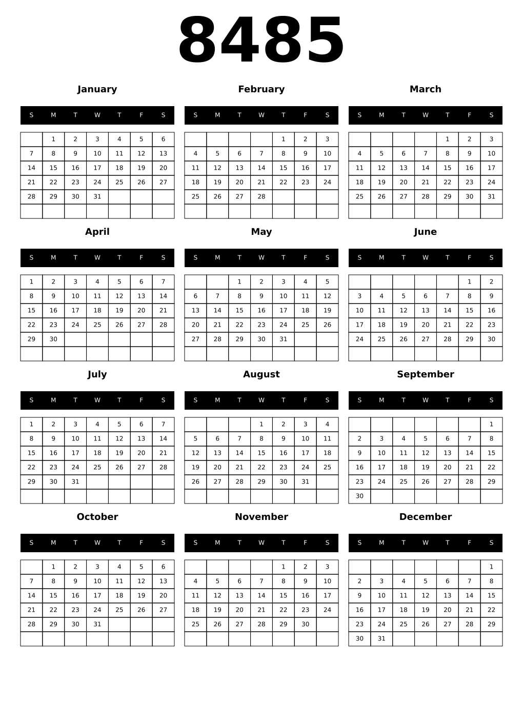 Printable 8485 Calendars