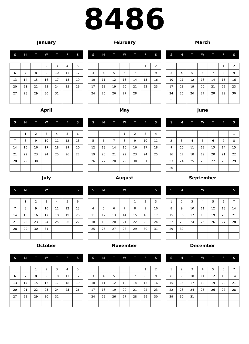 Printable 8486 Calendars
