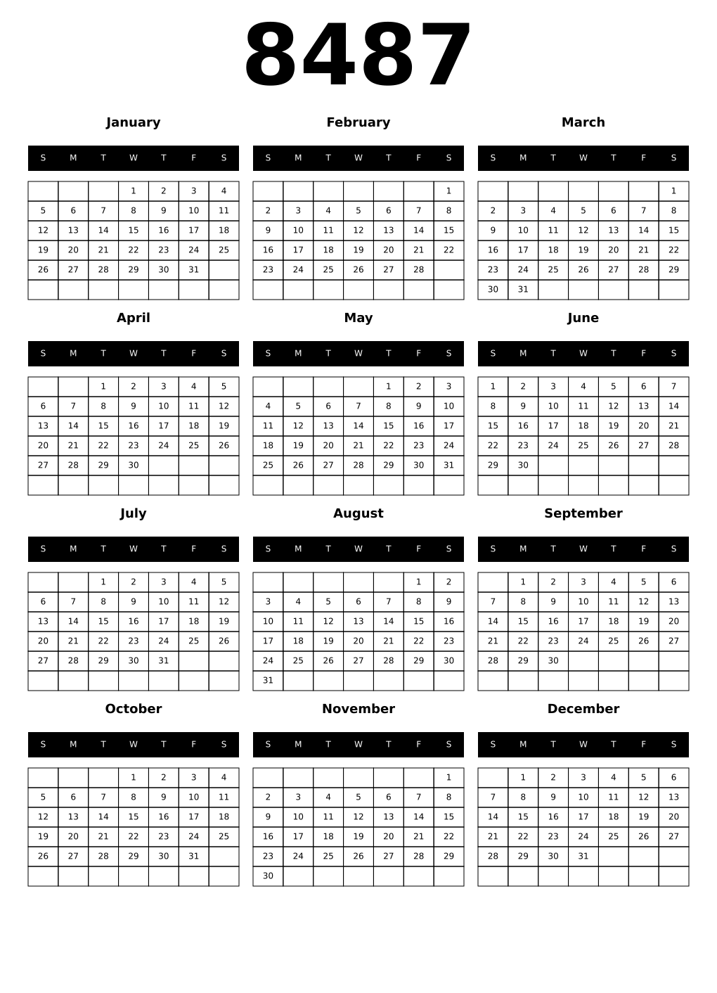 Printable 8487 Calendars