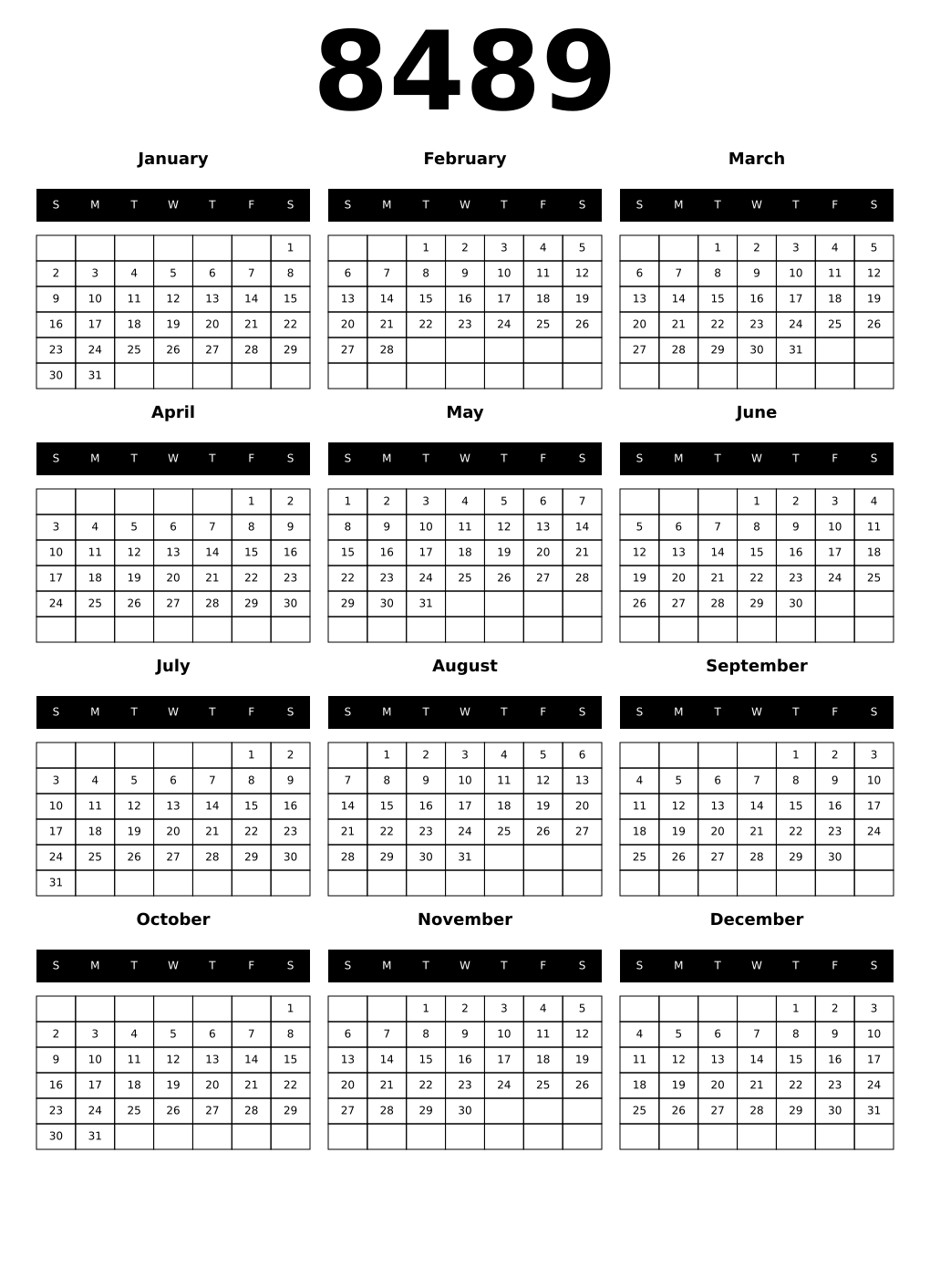 Printable 8489 Calendars