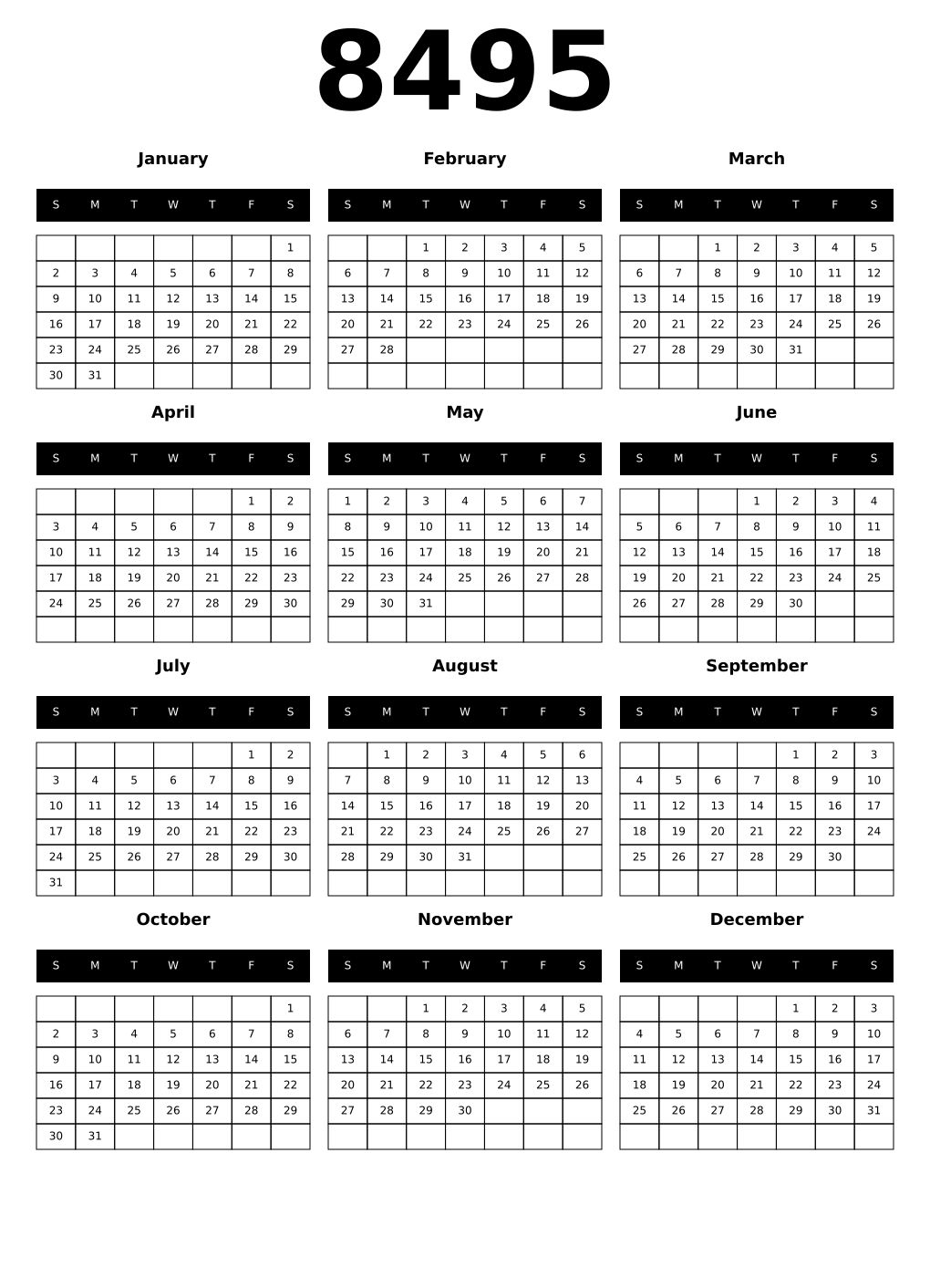 Printable 8495 Calendars