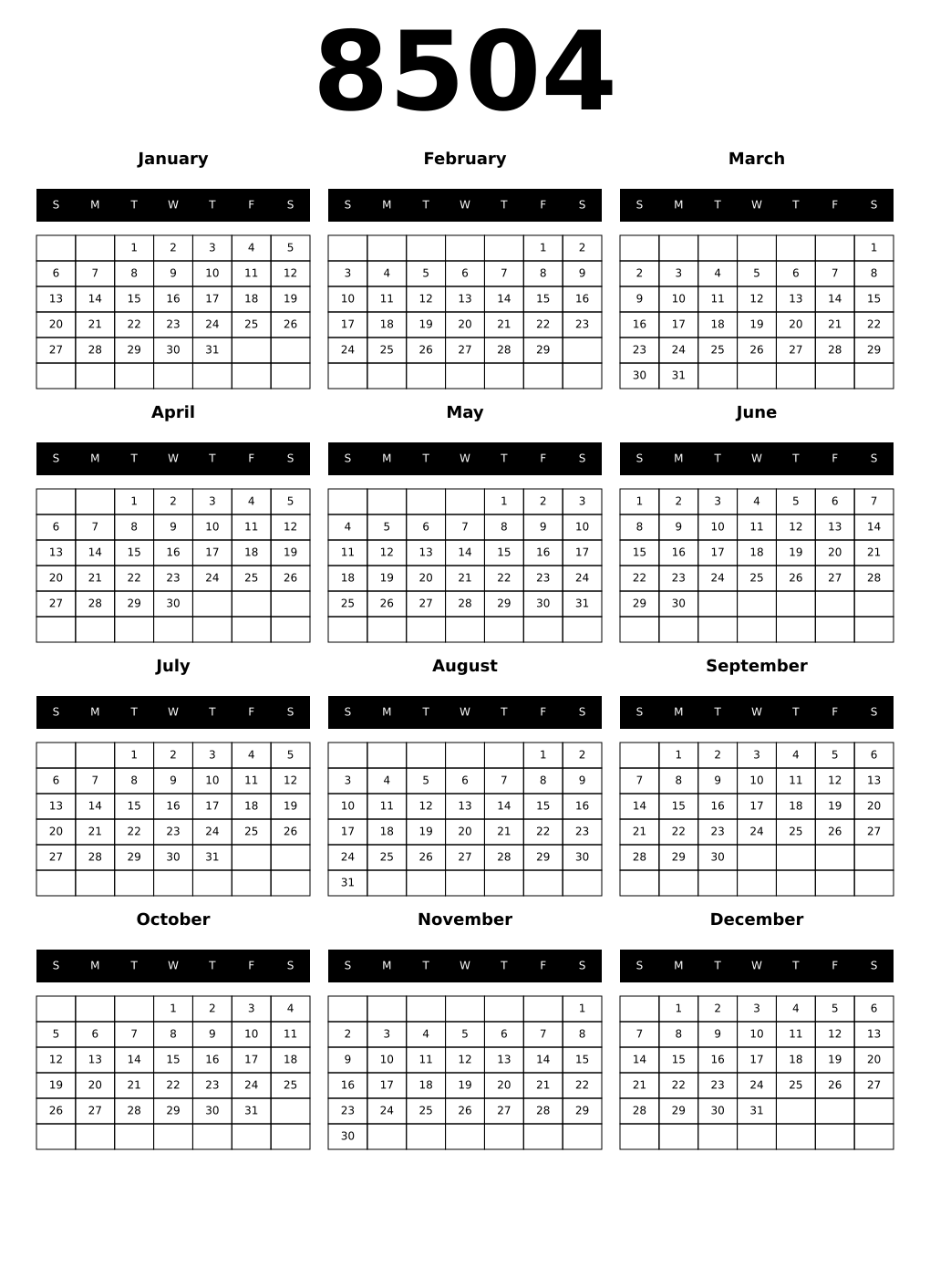 Printable 8504 Calendars
