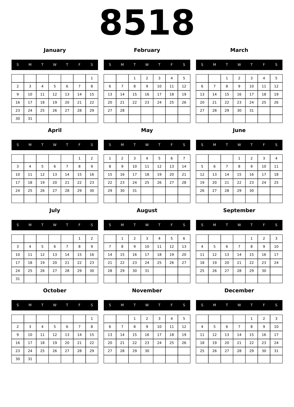 Printable 8518 Calendars