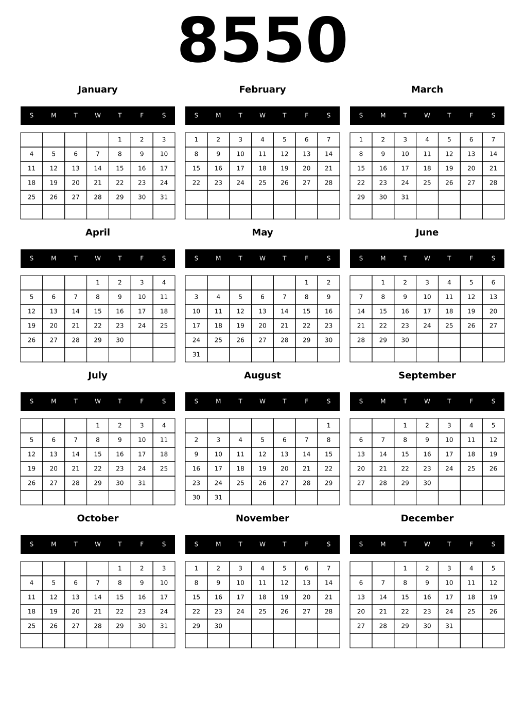 Printable 8550 Calendars