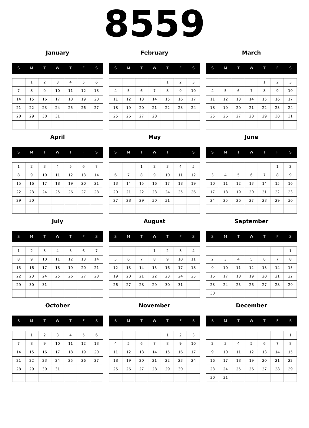 Printable 8559 Calendars