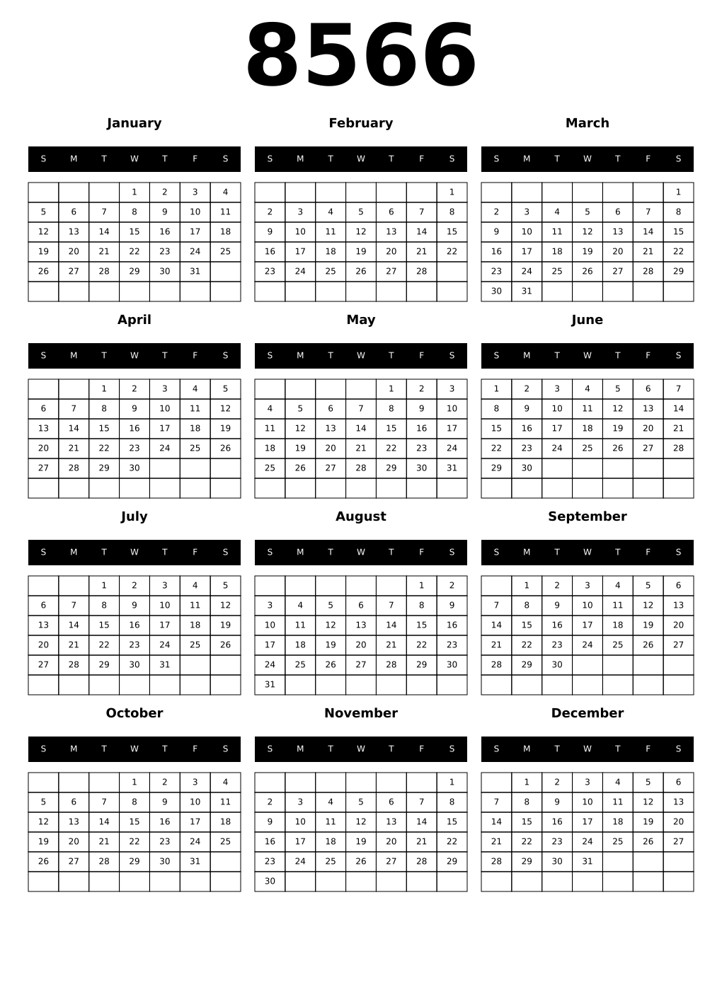 Printable 8566 Calendars