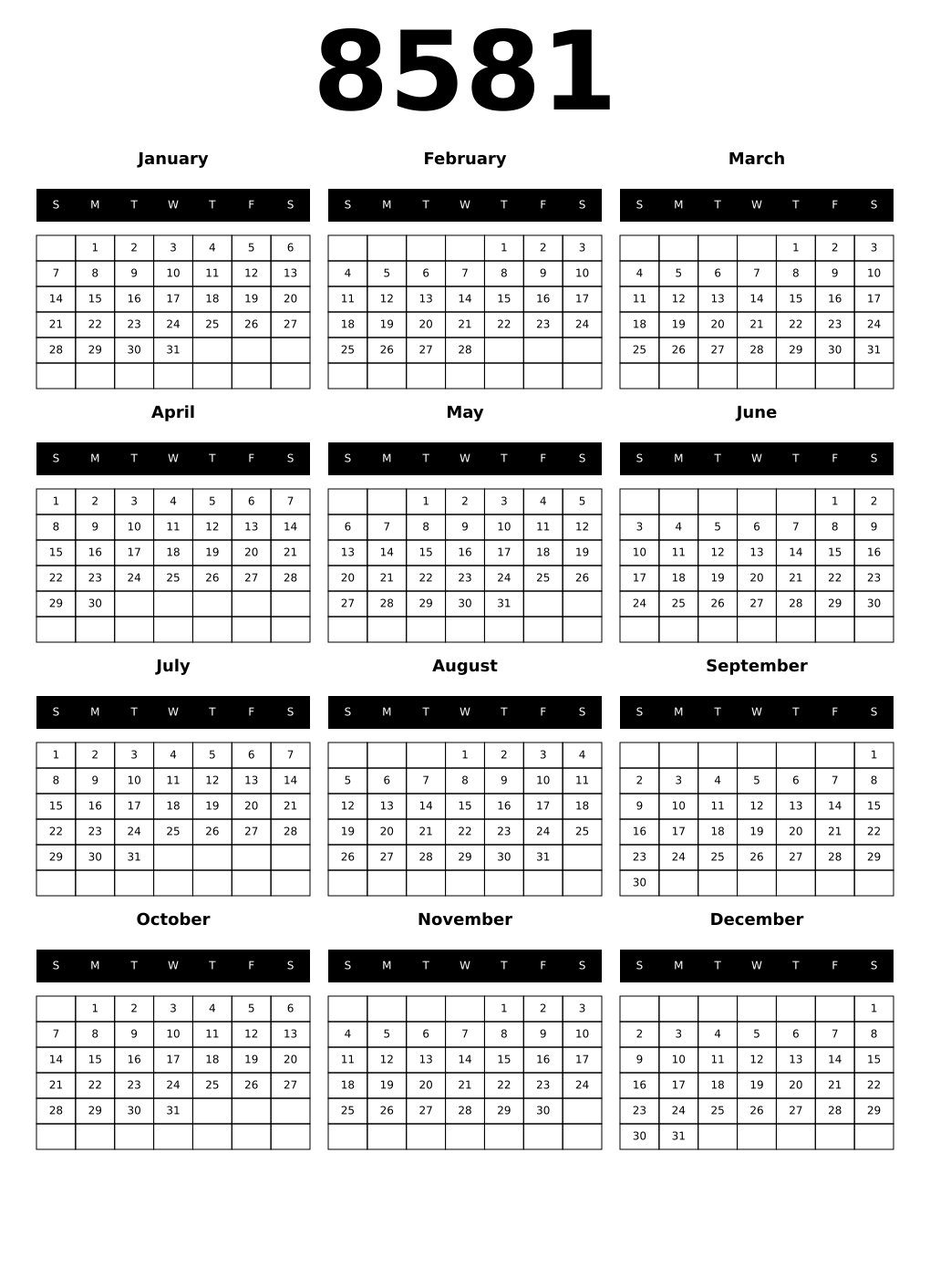 Printable 8581 Calendars