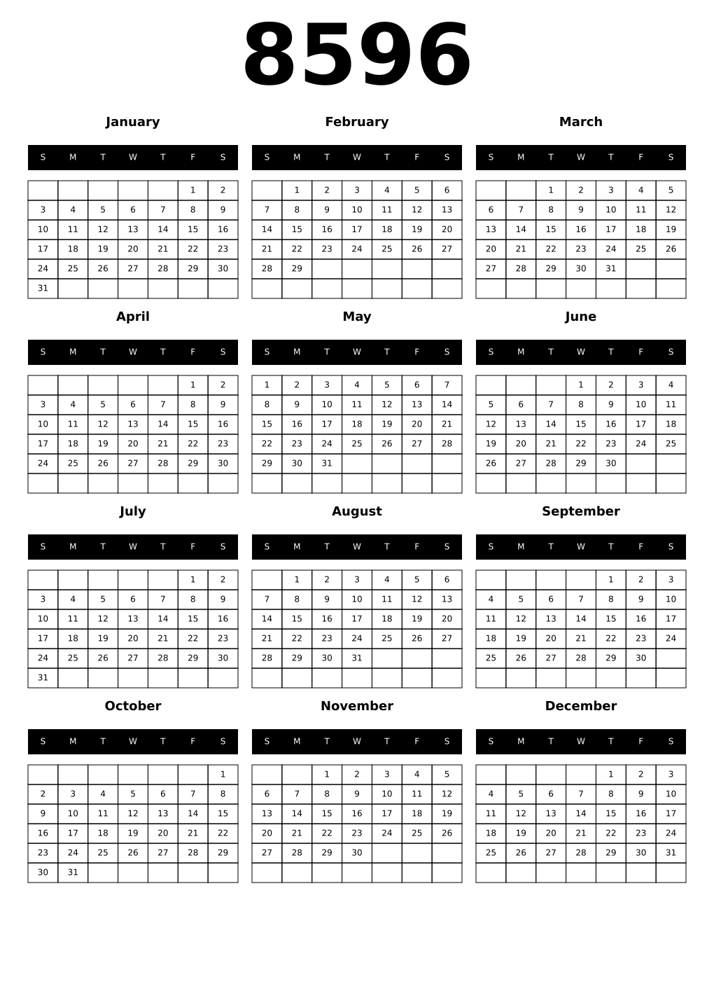 Printable 8596 Calendars