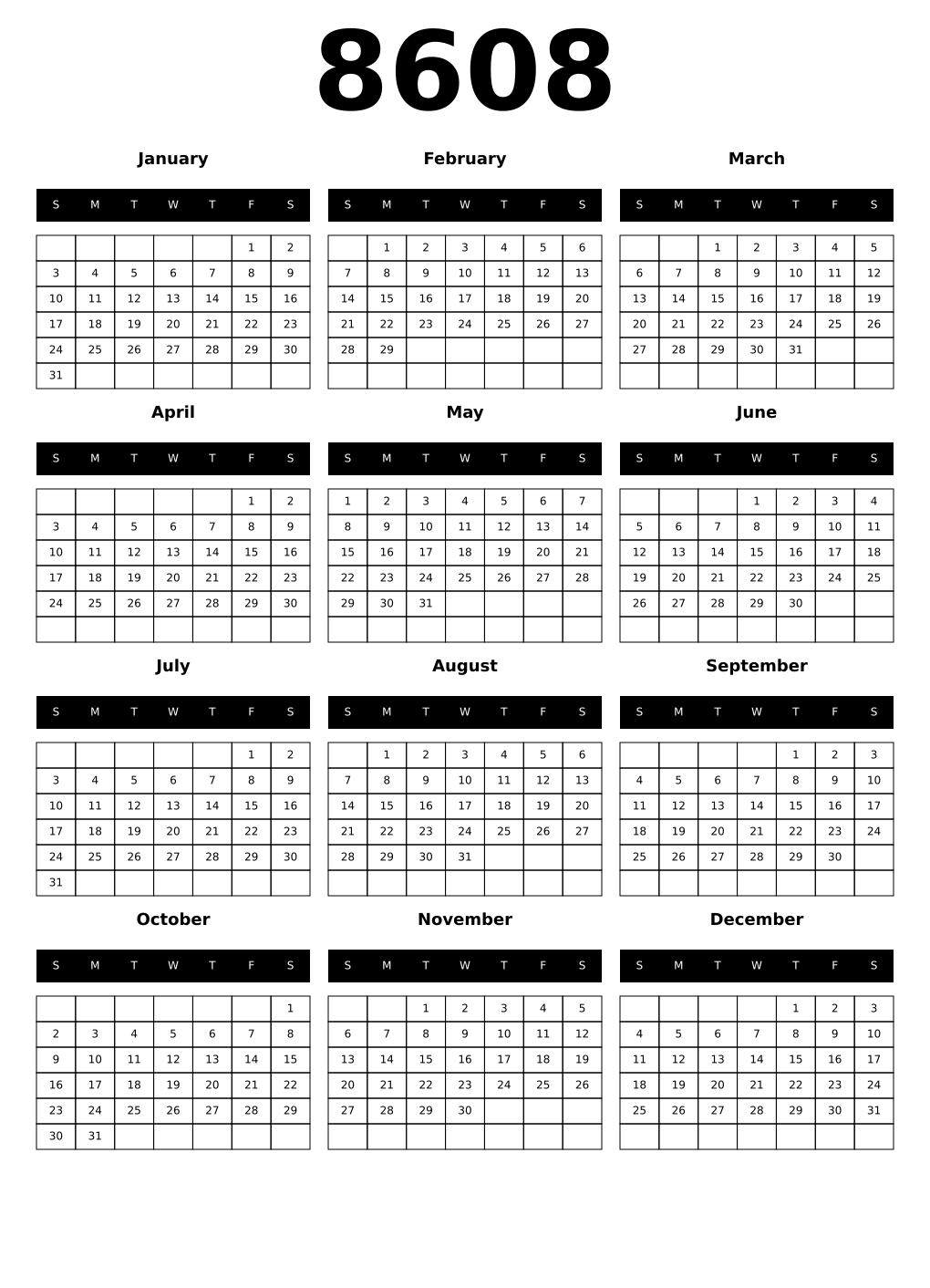 Printable 8608 Calendars