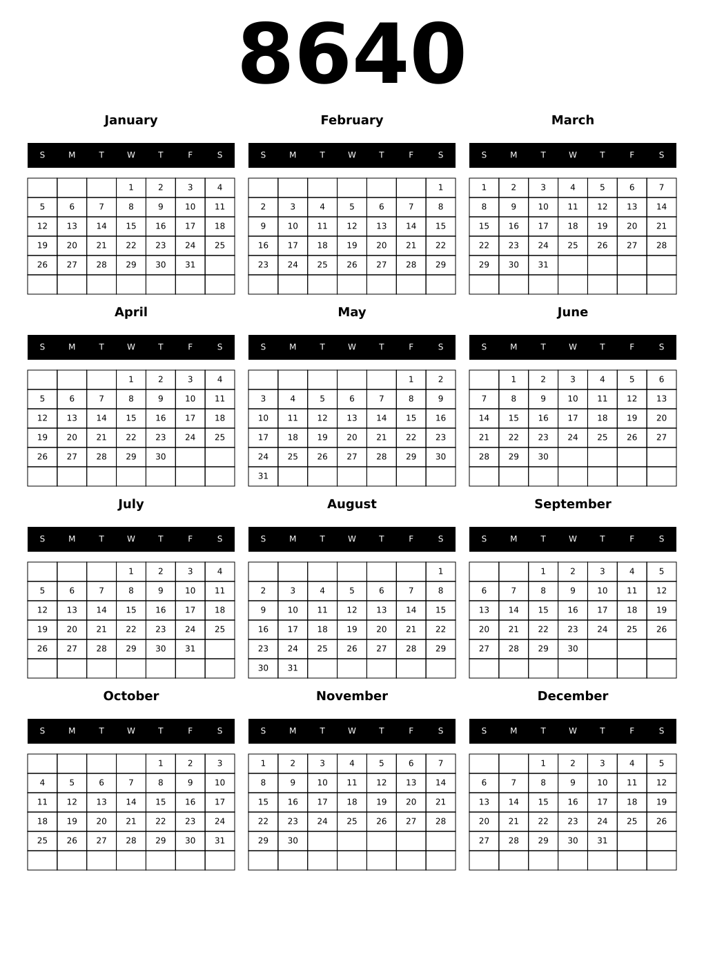 Printable 8640 Calendars