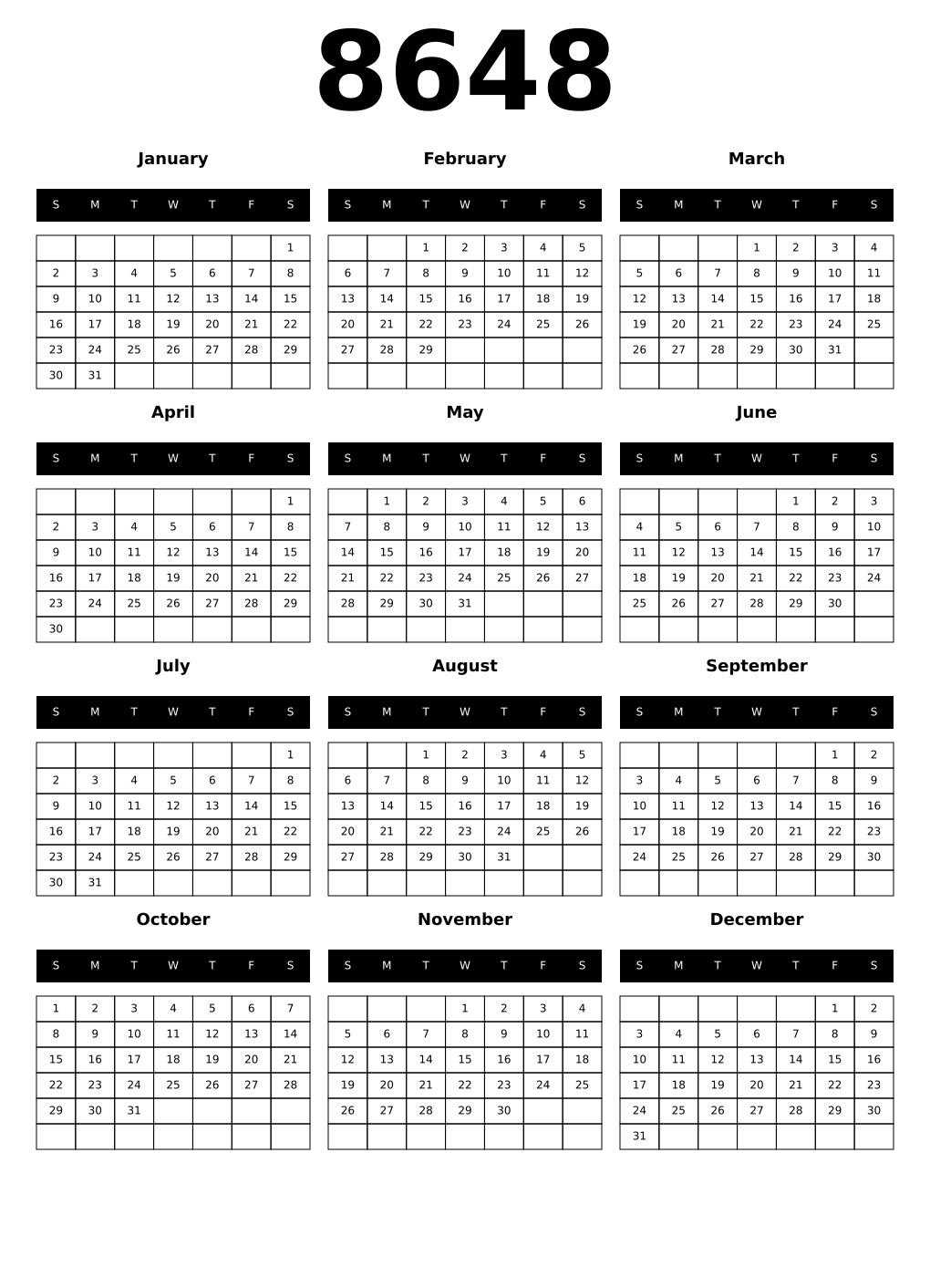 Printable 8648 Calendars