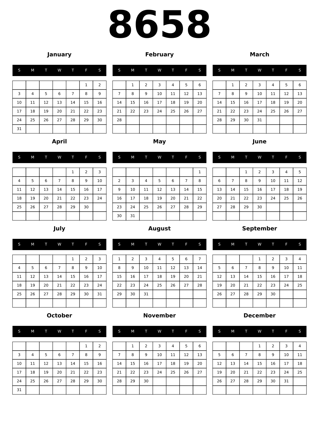 Printable 8658 Calendars