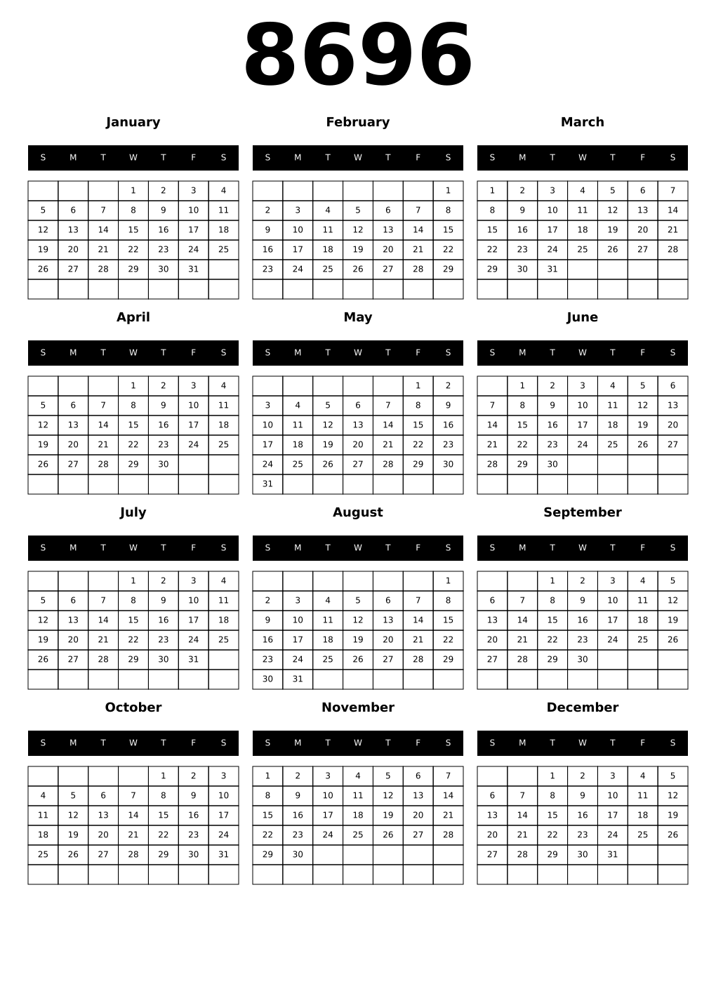 Printable 8696 Calendars