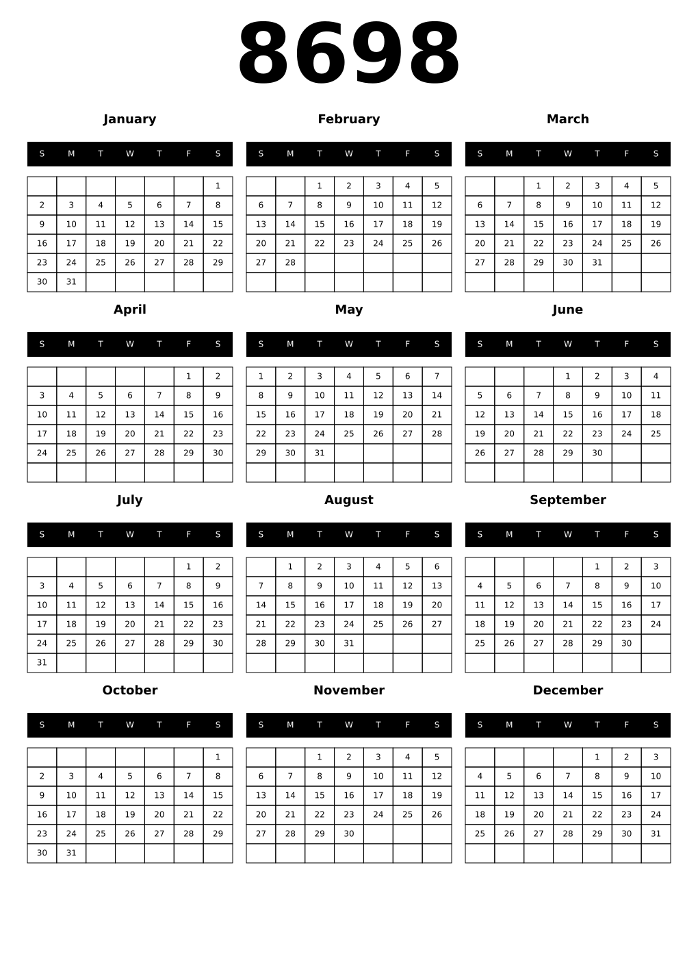 Printable 8698 Calendars