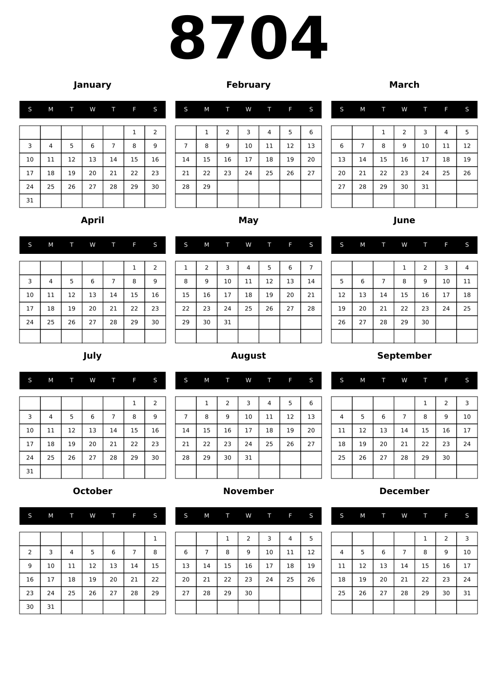Printable 8704 Calendars