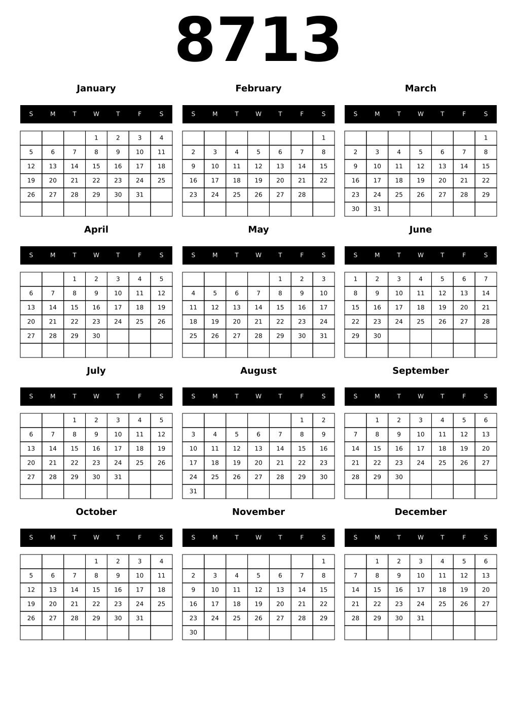Printable 8713 Calendars