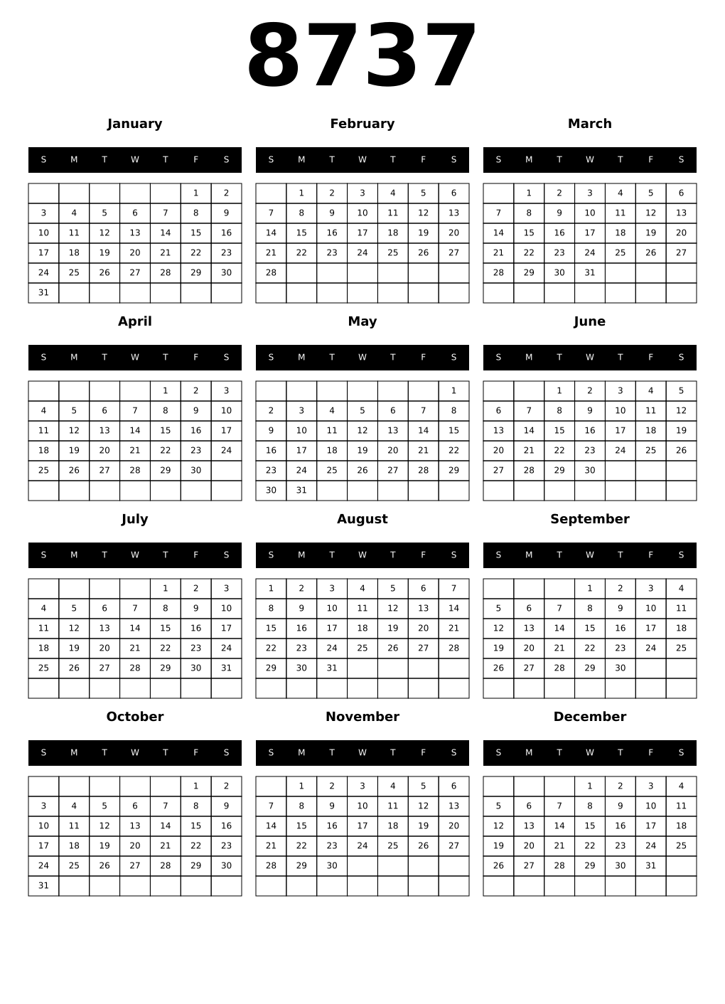 Printable 8737 Calendars