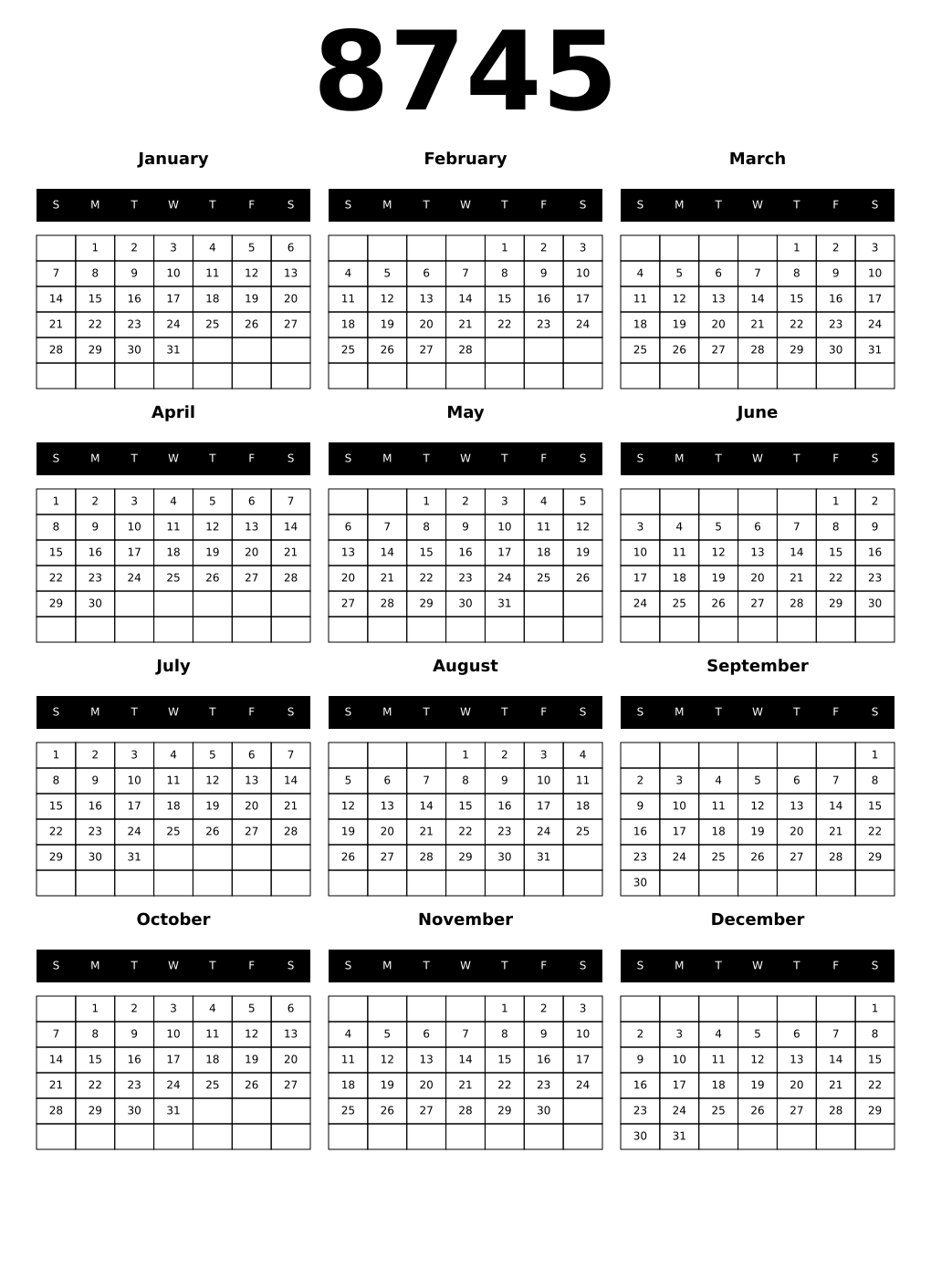 Printable 8745 Calendars