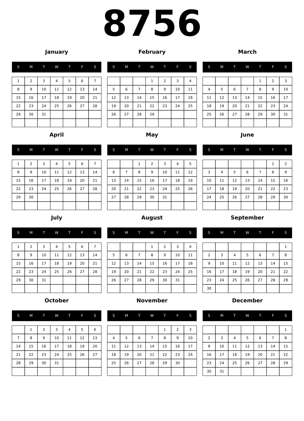 Printable 8756 Calendars
