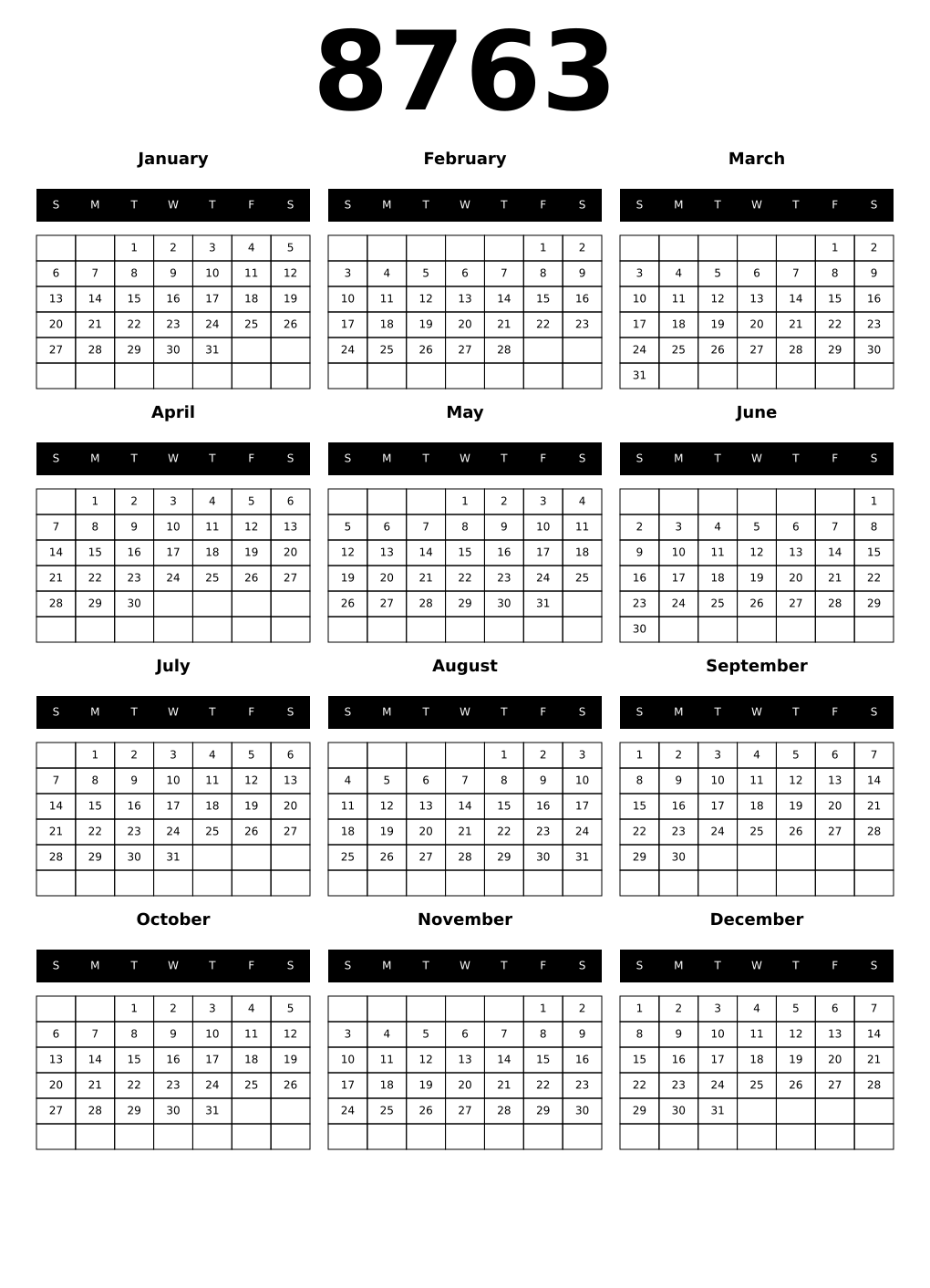 Printable 8763 Calendars