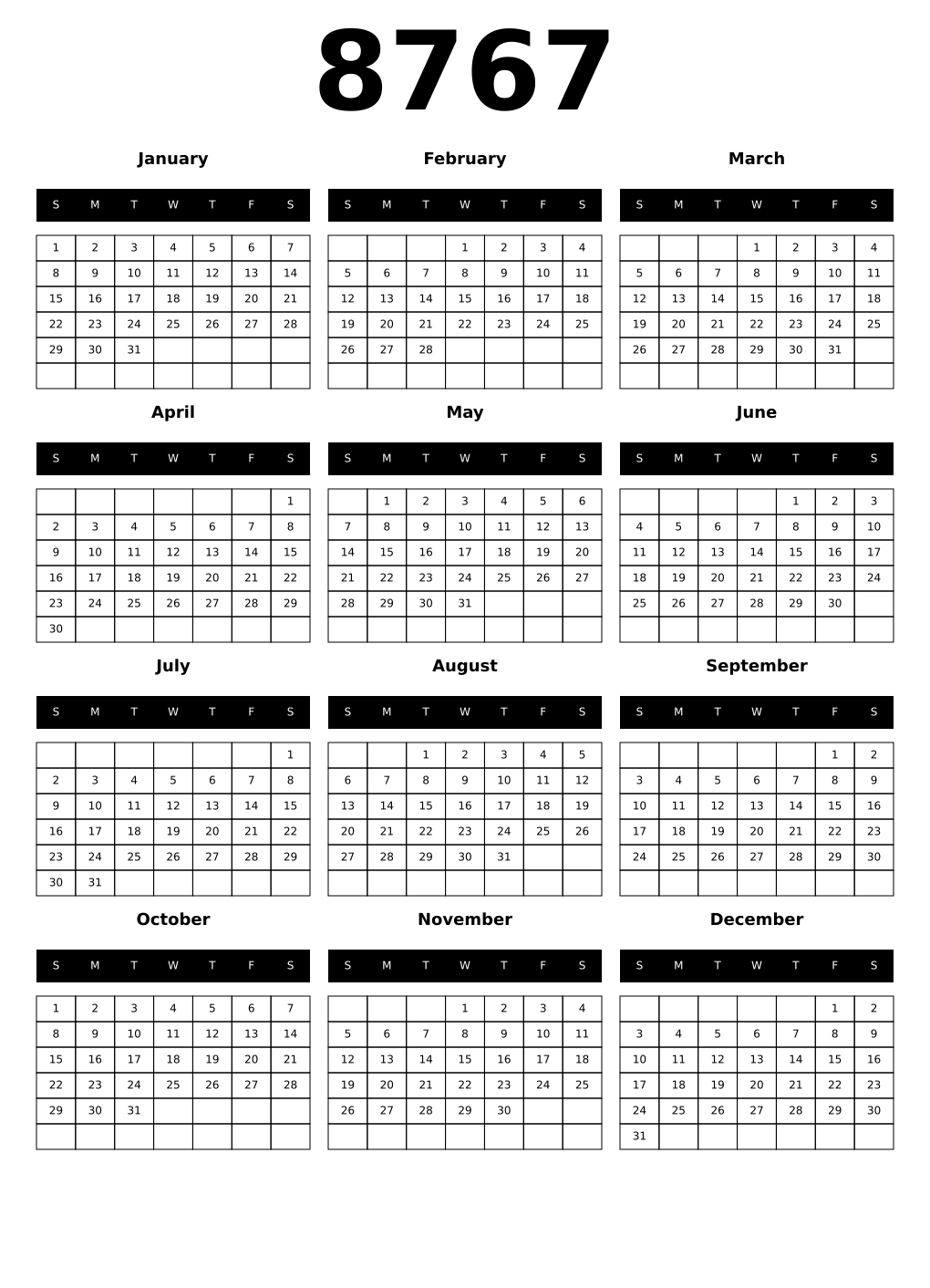 Printable 8767 Calendars