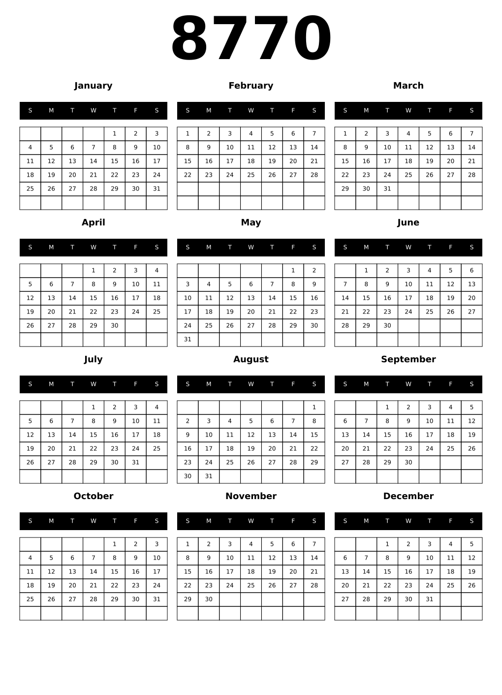 Printable 8770 Calendars