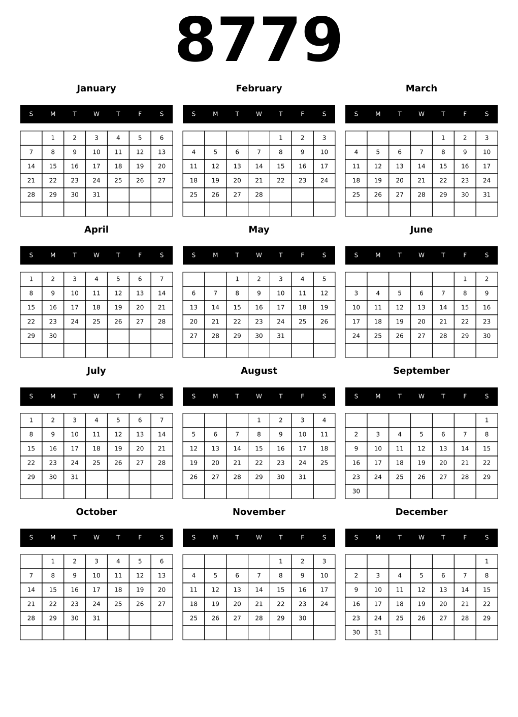 Printable 8779 Calendars