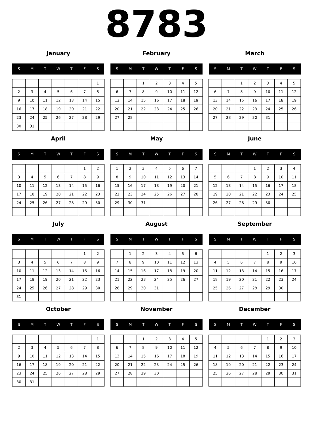 Printable 8783 Calendars