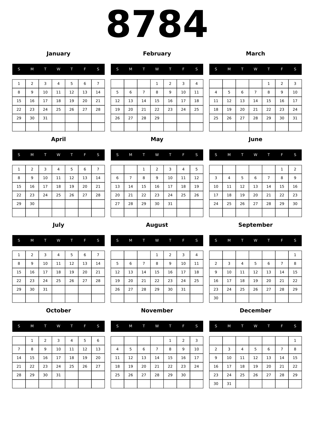 Printable 8784 Calendars