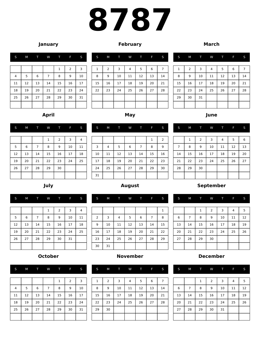 Printable 8787 Calendars