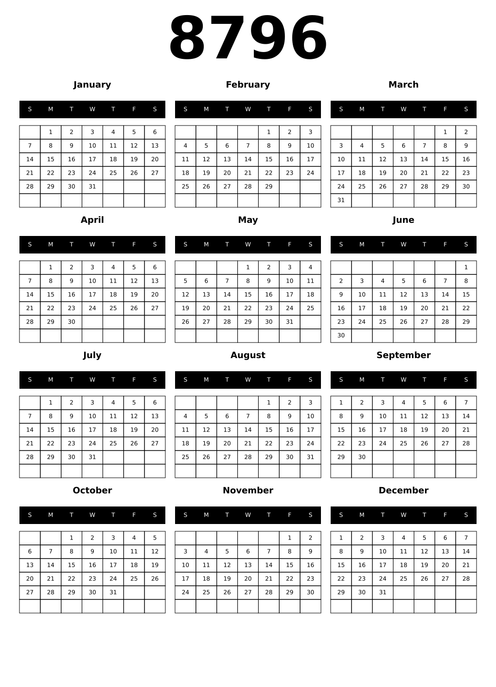 Printable 8796 Calendars