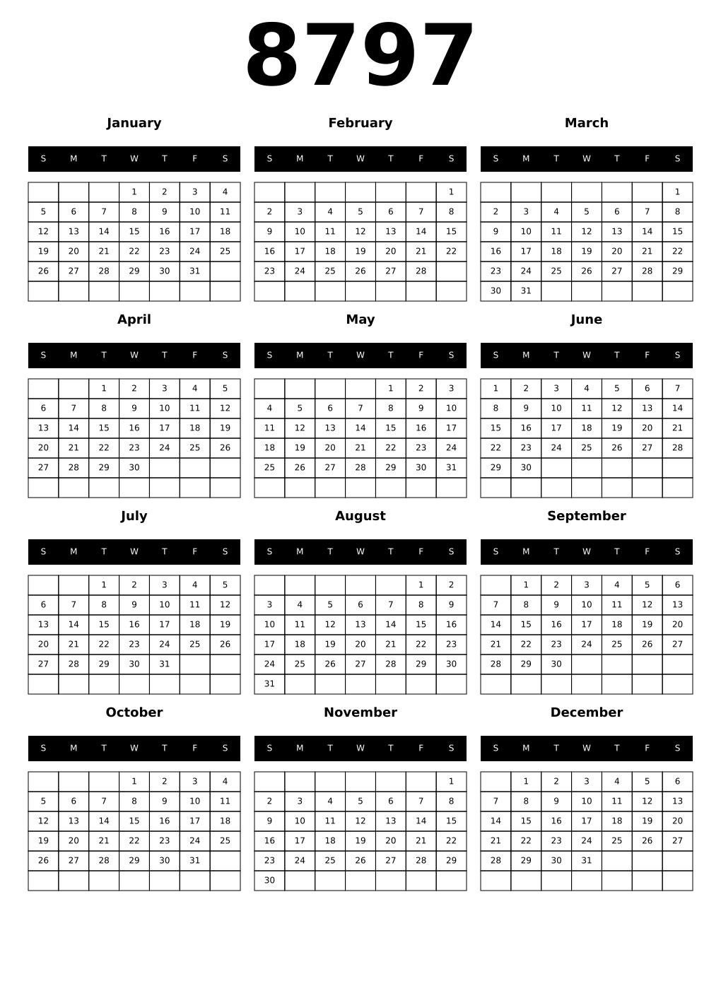 Printable 8797 Calendars